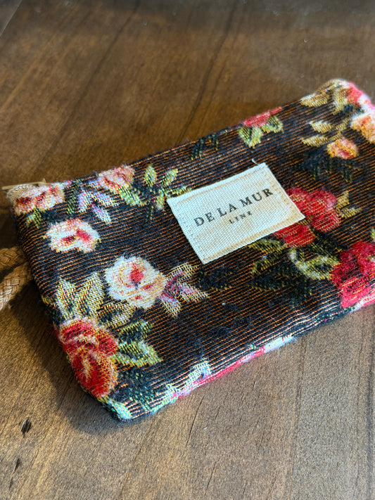 Mini Coin Purse - Floral Jacquard Brown & Red