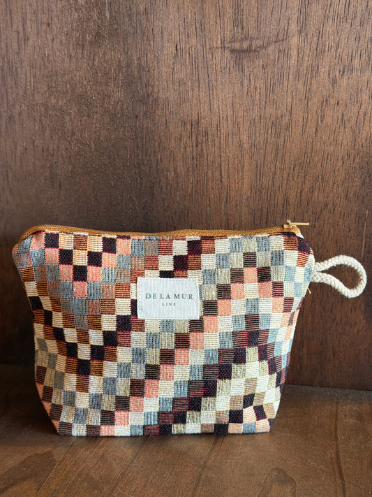 Small Makeup Bag - Zigzag Jacquard Brown & Beige