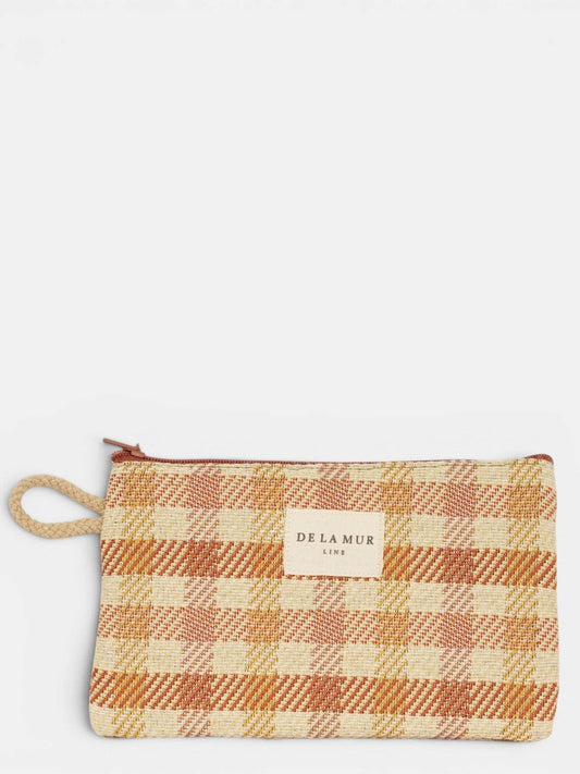 Small Makeup Bag / Coin Purse - Gingham Jacquard Terracotta & Orange