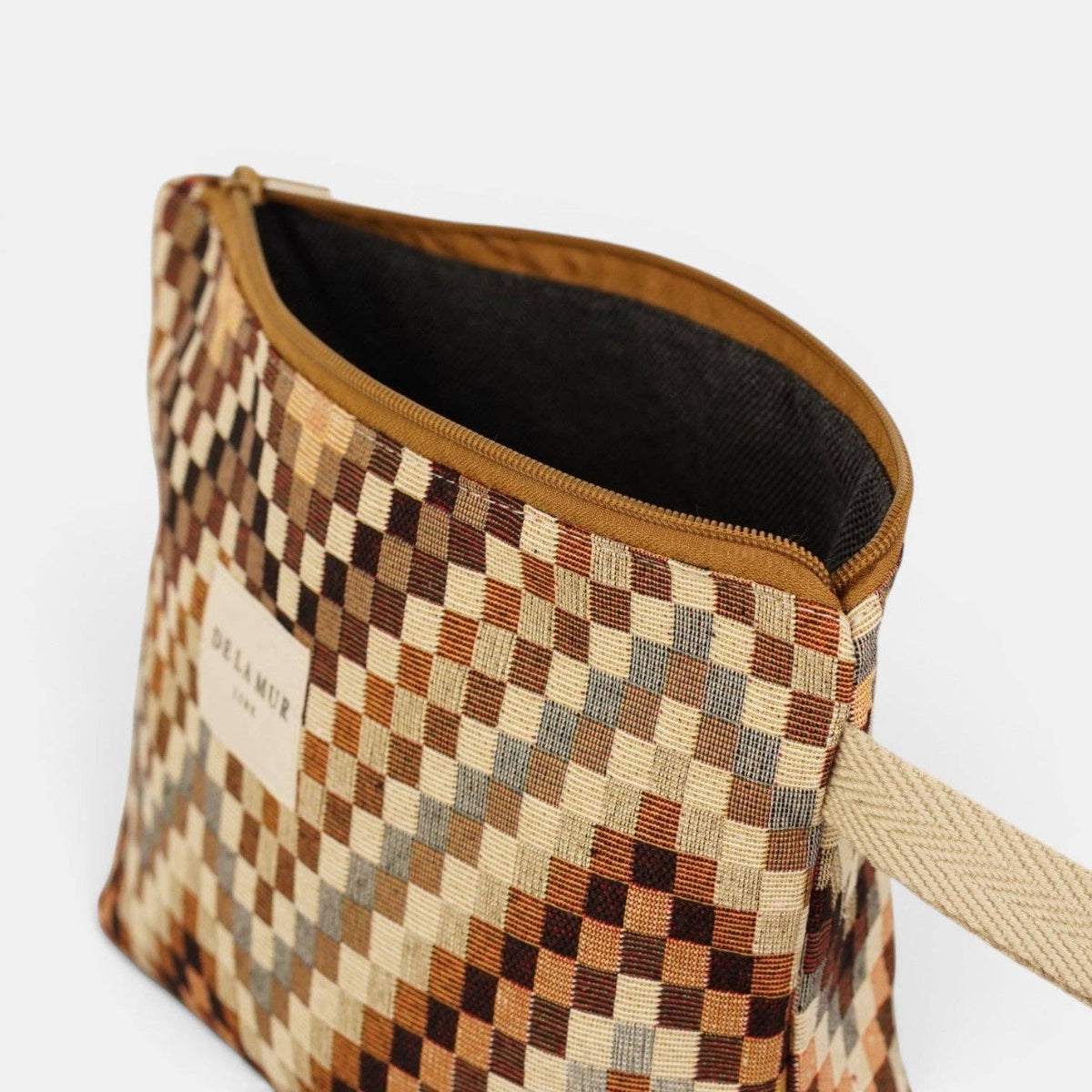 Large Makeup Bag - Zigzag Jacquard Brown & Beige