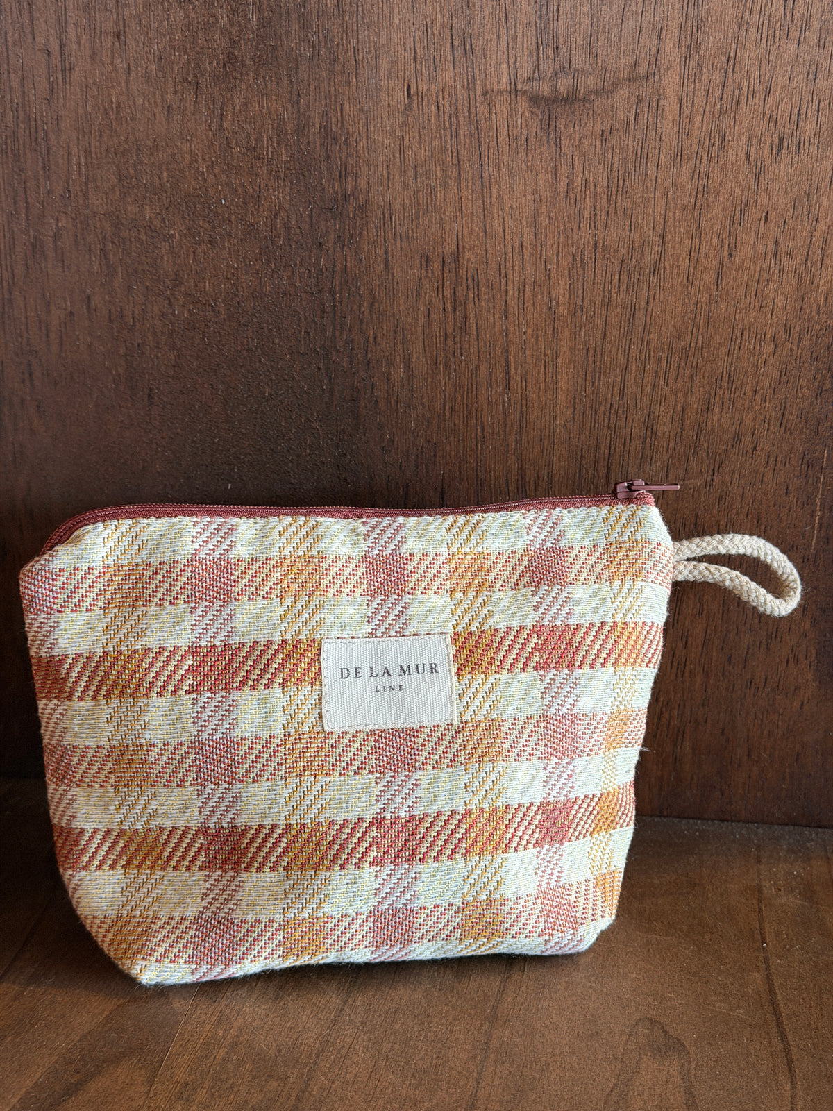 Small Makeup Bag - Gingham Jacquard Terracotta & Orange