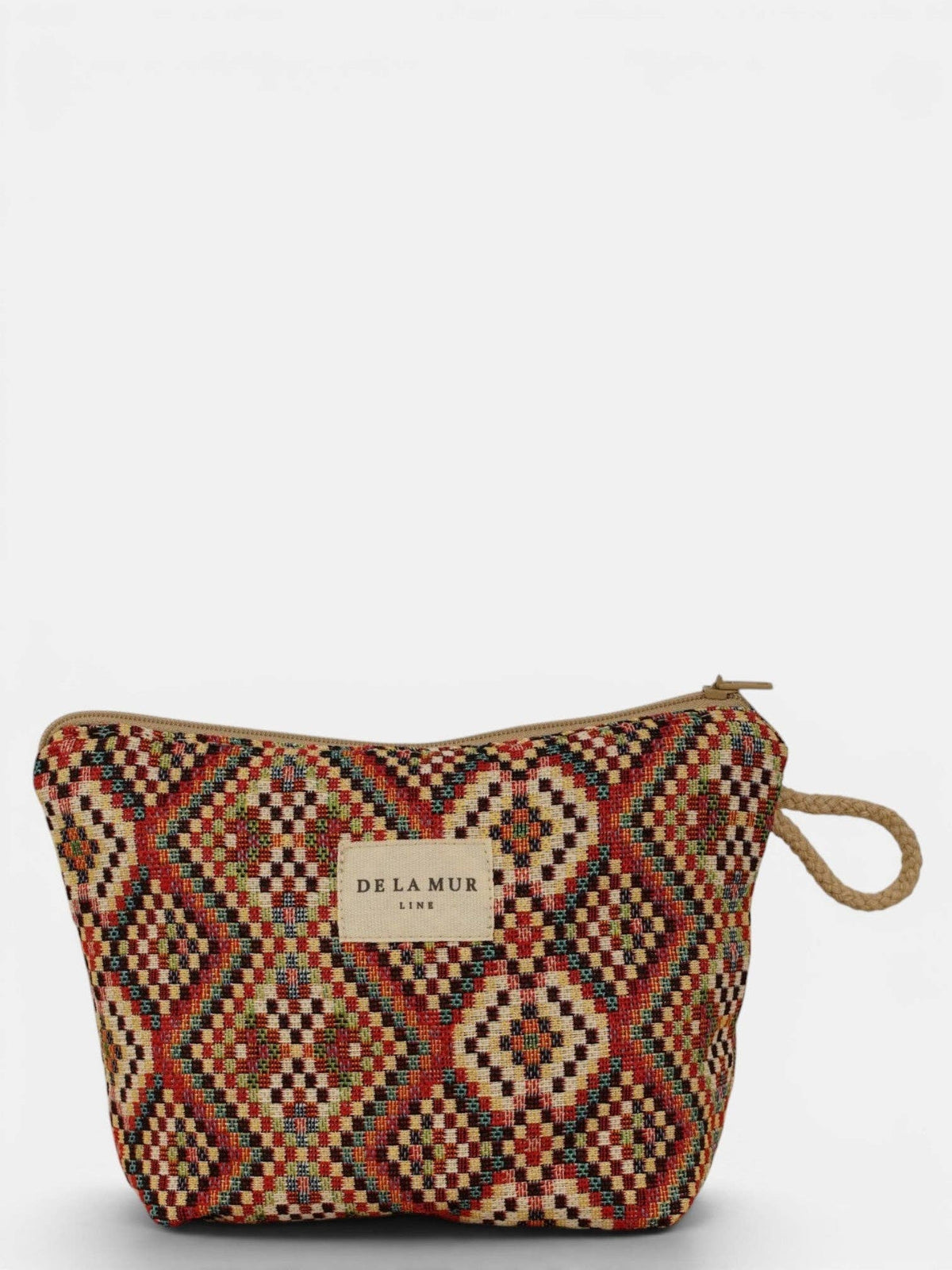 Small Makeup Bag - Geometric Jacquard Red Multicolor