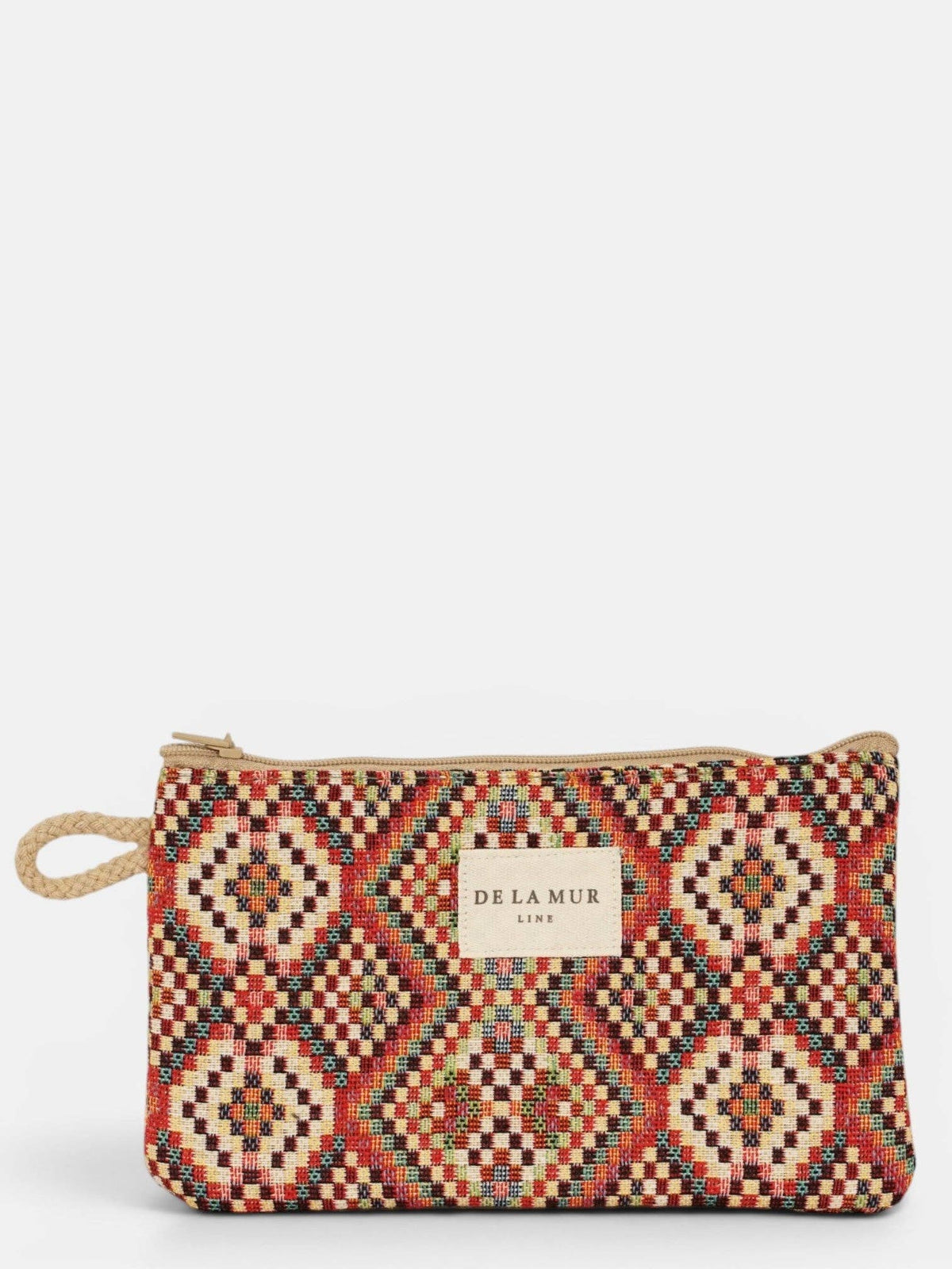 Small Makeup Bag / Coin Purse - Geometric Jacquard Red Multicolor