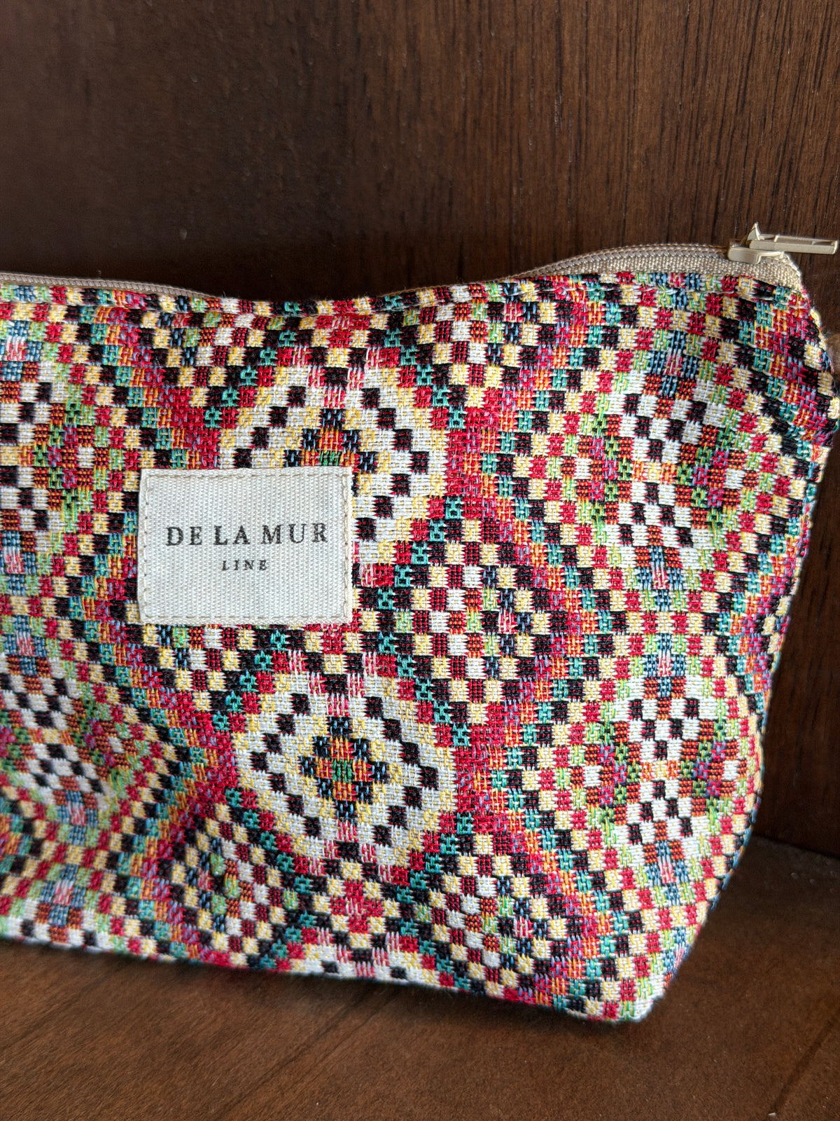 Small Makeup Bag - Geometric Jacquard Red Multicolor