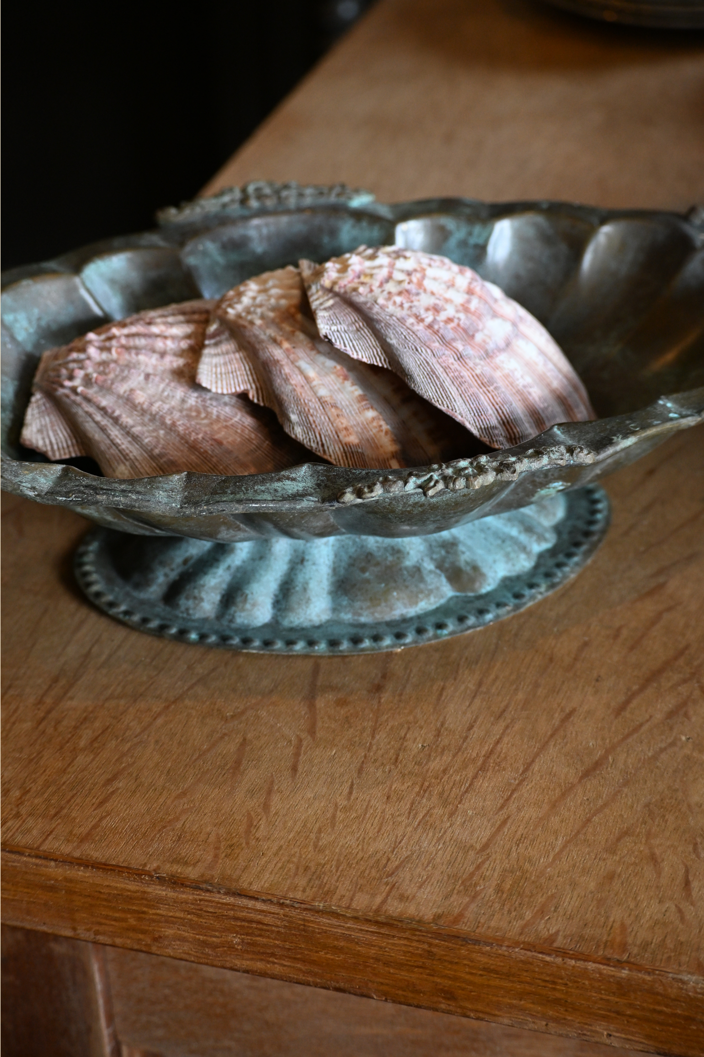Scalloped Patina Pedestal Centerpiece Display