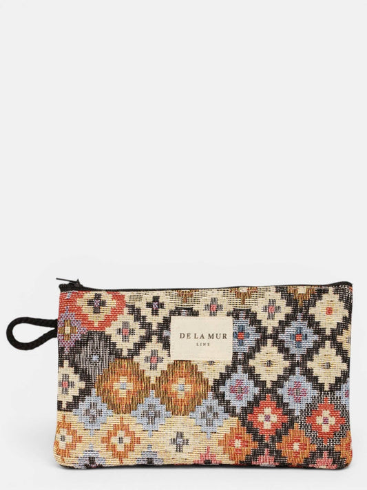 Small Makeup Bag / Coin Purse - Geometric Jacquard Multicolor