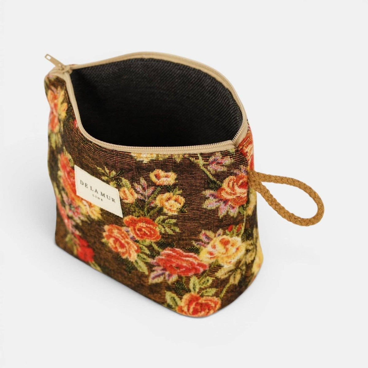 Small Makeup Bag - Floral Jacquard Brown & Red