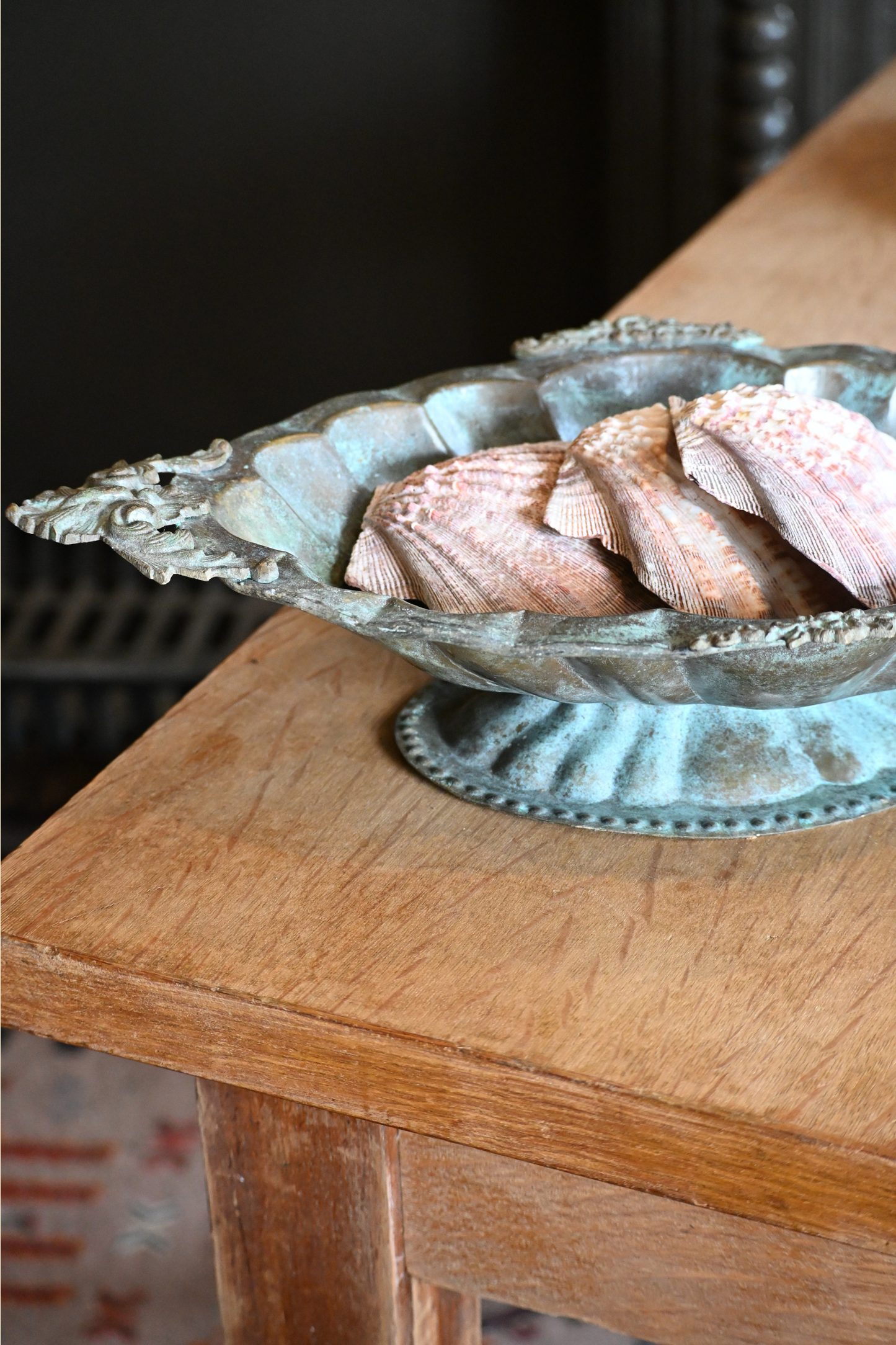 Scalloped Patina Pedestal Centerpiece Display