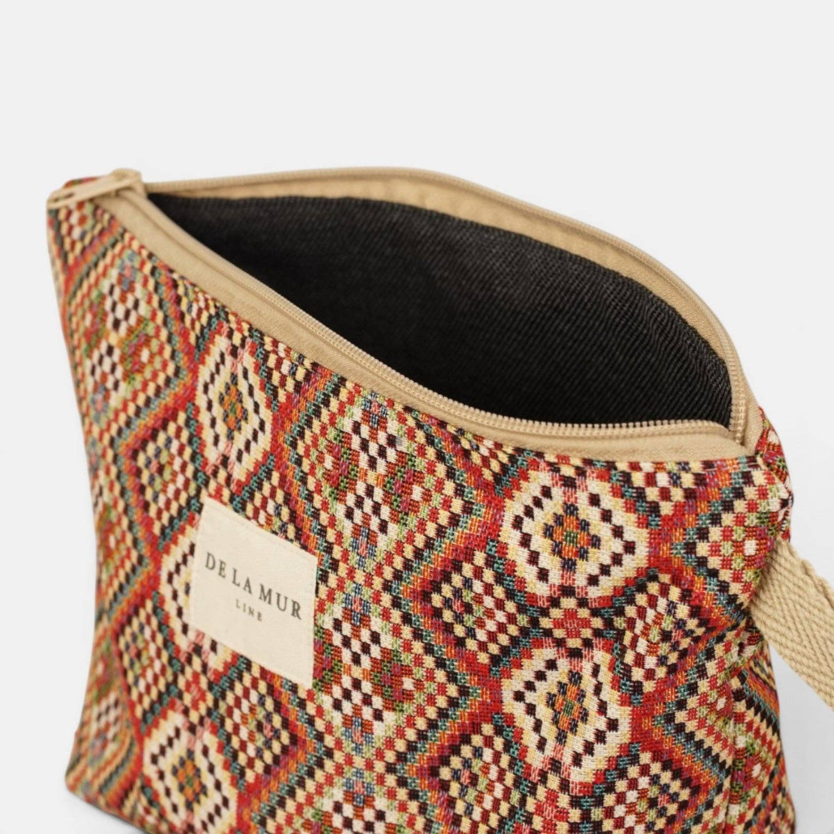 Large Makeup Bag - Geometric Jacquard Red Multicolor