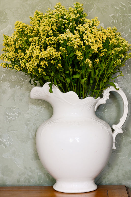 White Ironstone Ornate Pitcher