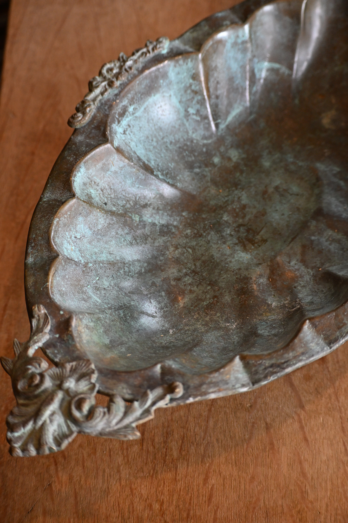 Scalloped Patina Pedestal Centerpiece Display
