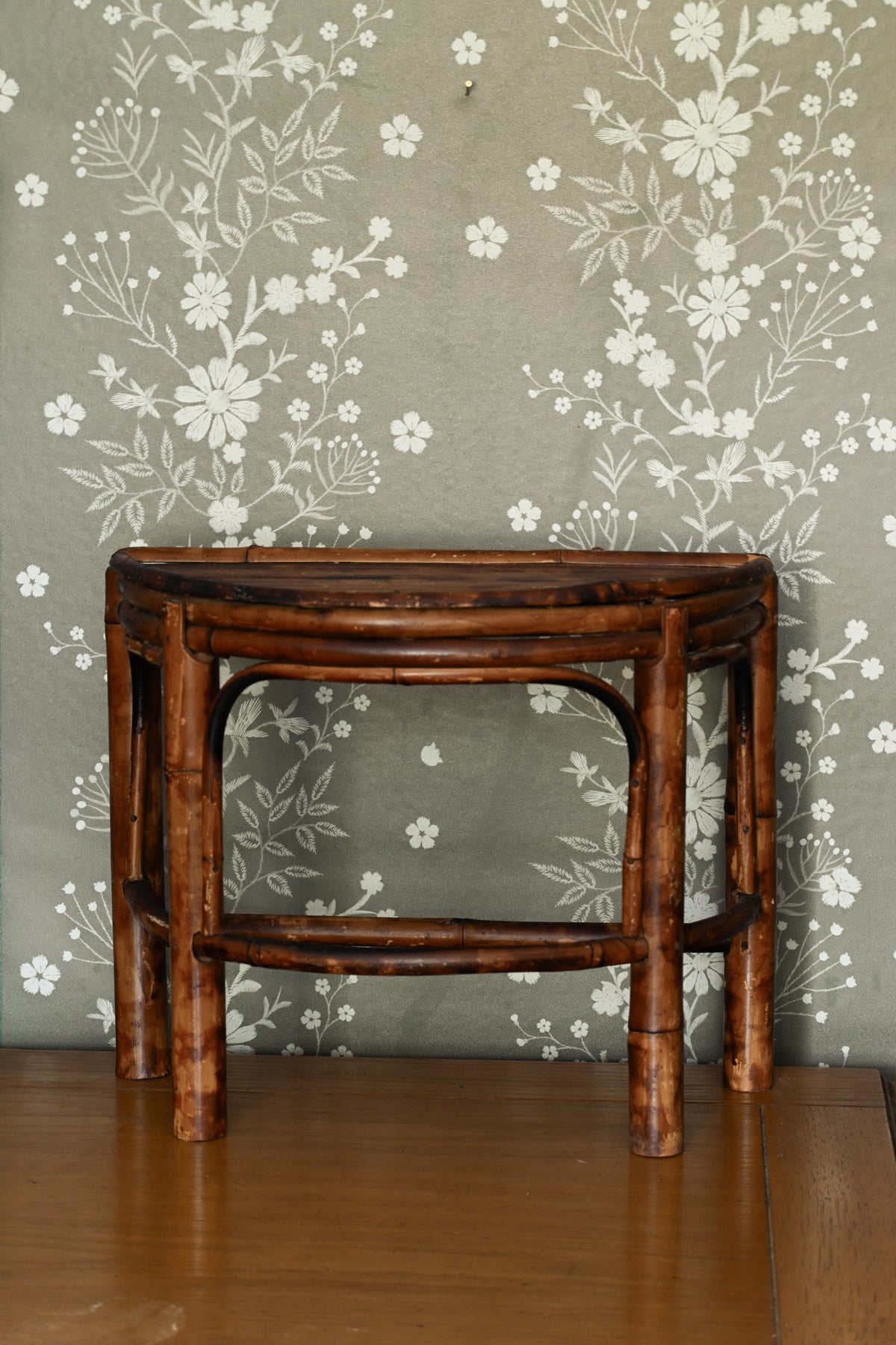 Vintage Demilune Tortoise Bamboo Pedestal