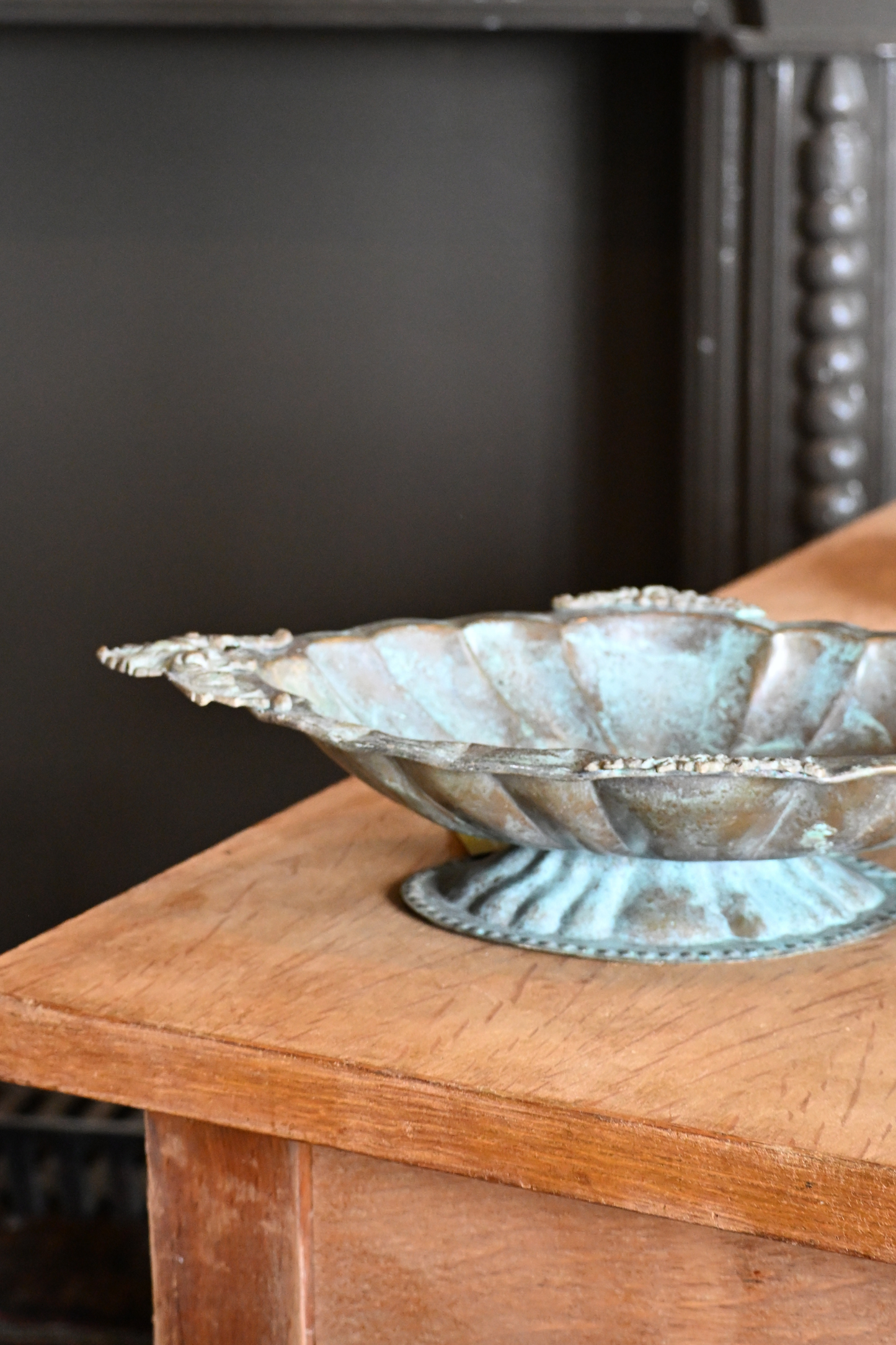 Scalloped Patina Pedestal Centerpiece Display