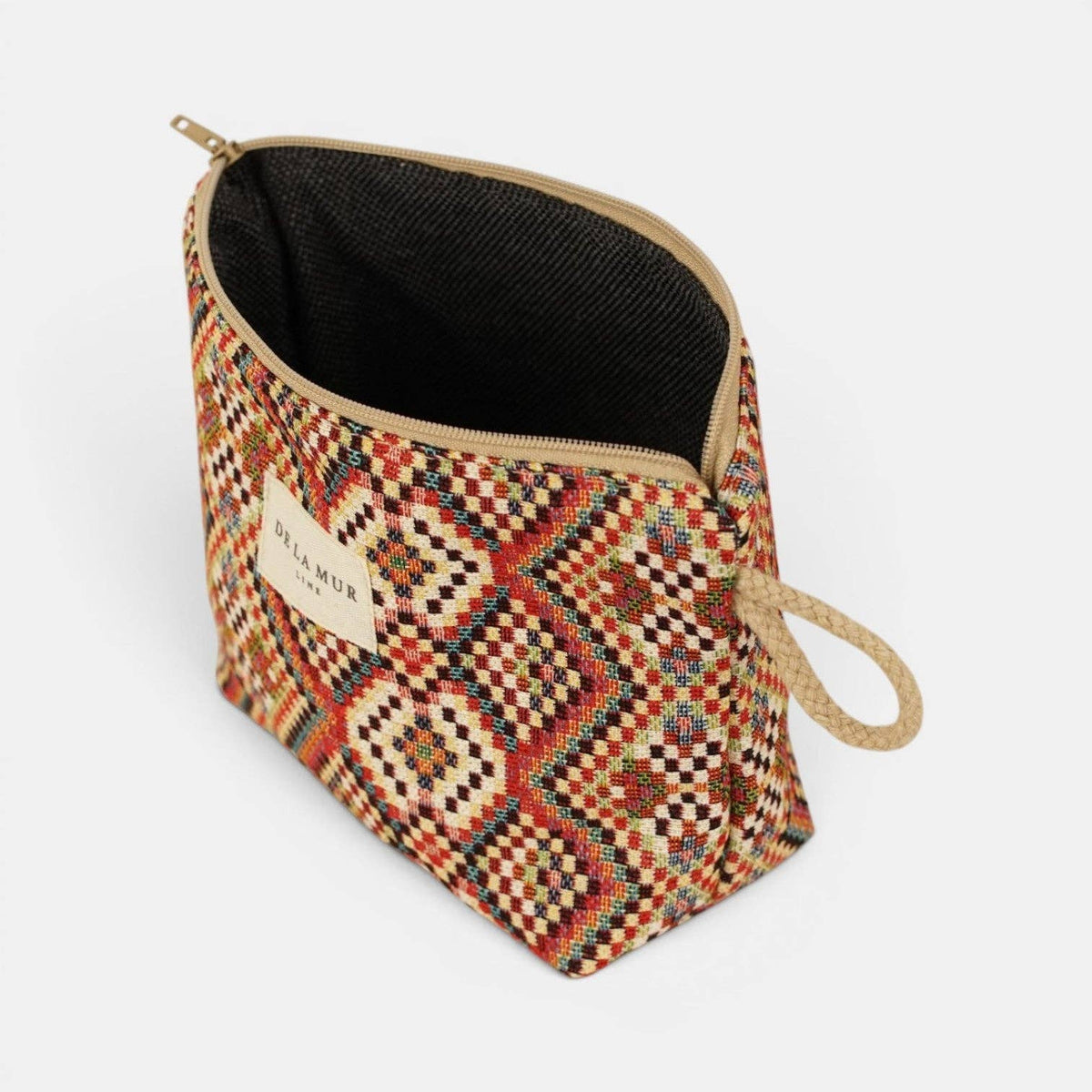 Small Makeup Bag - Geometric Jacquard Red Multicolor