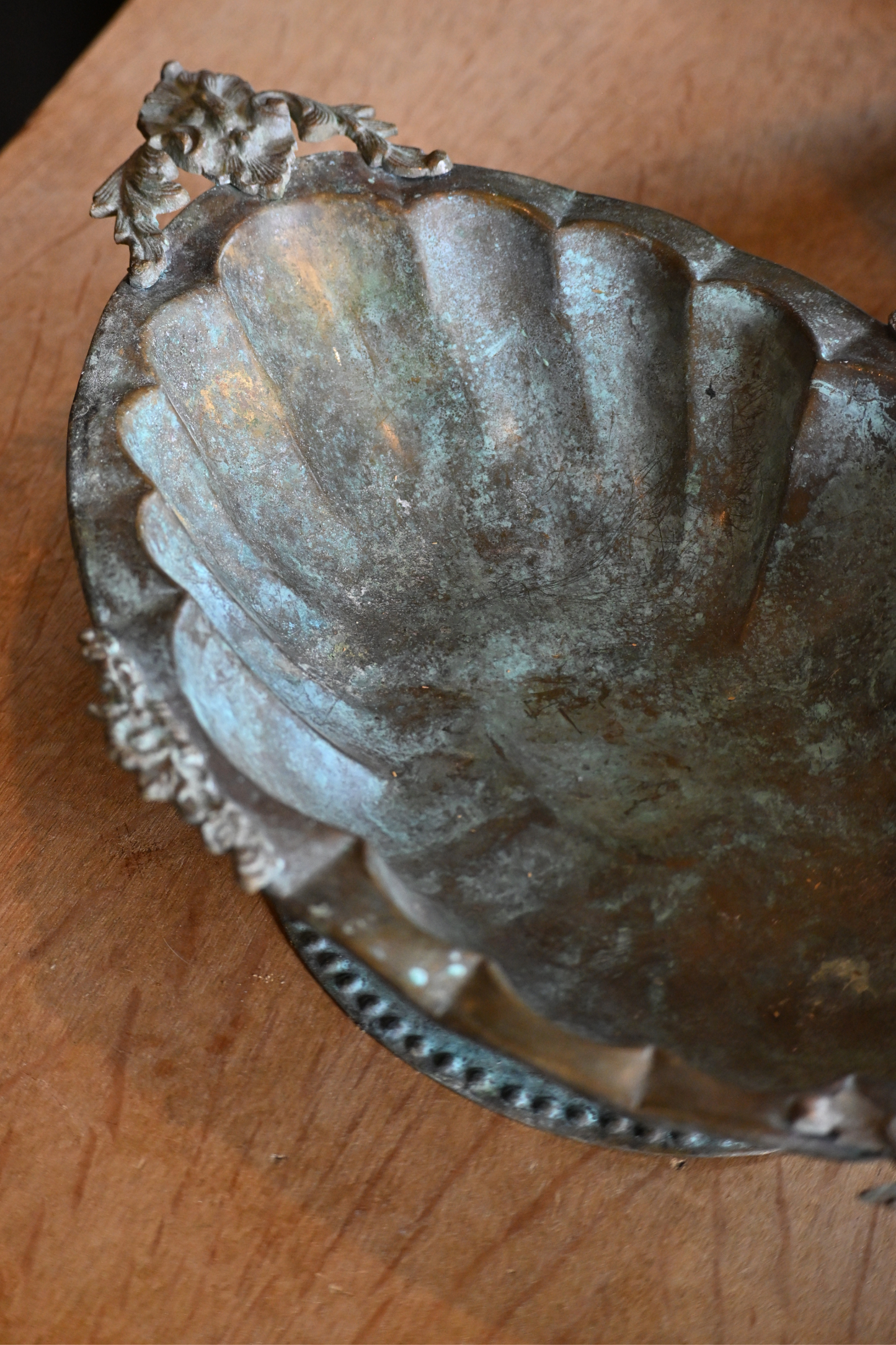 Scalloped Patina Pedestal Centerpiece Display