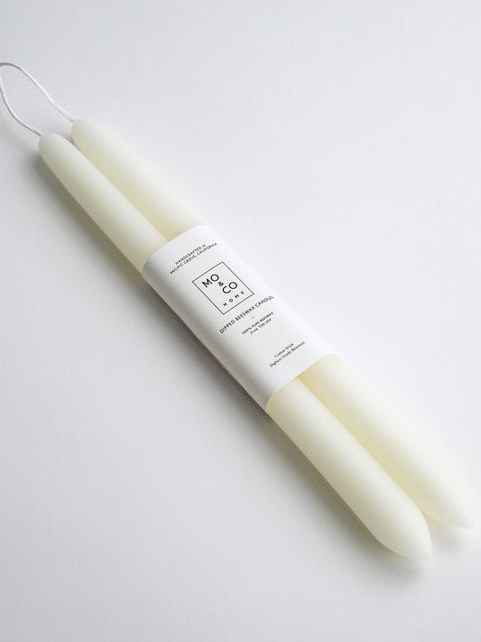 Natural White | Dipped Beeswax Taper Candles | All Natural: 10 Inch