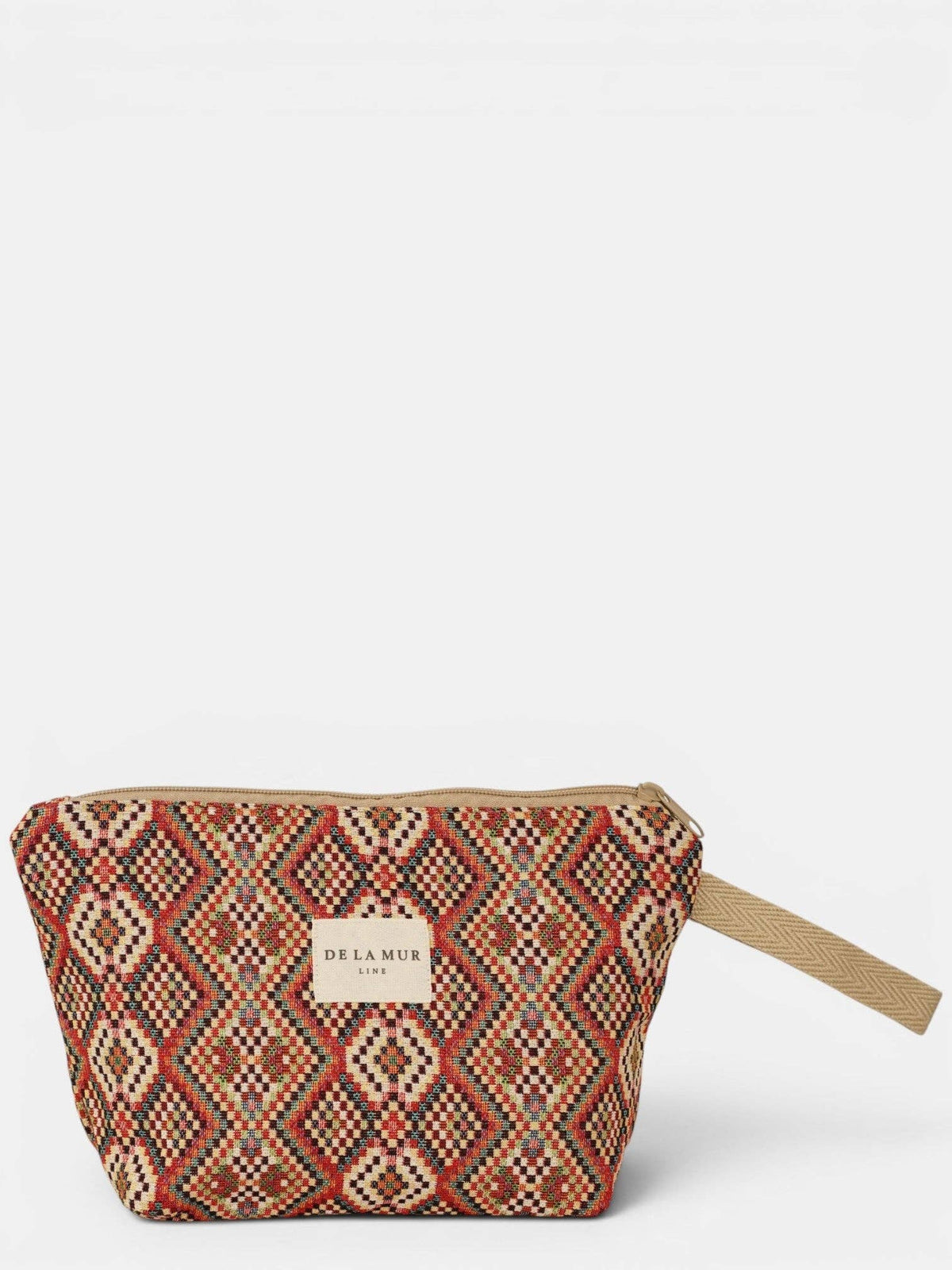Large Makeup Bag - Geometric Jacquard Red Multicolor