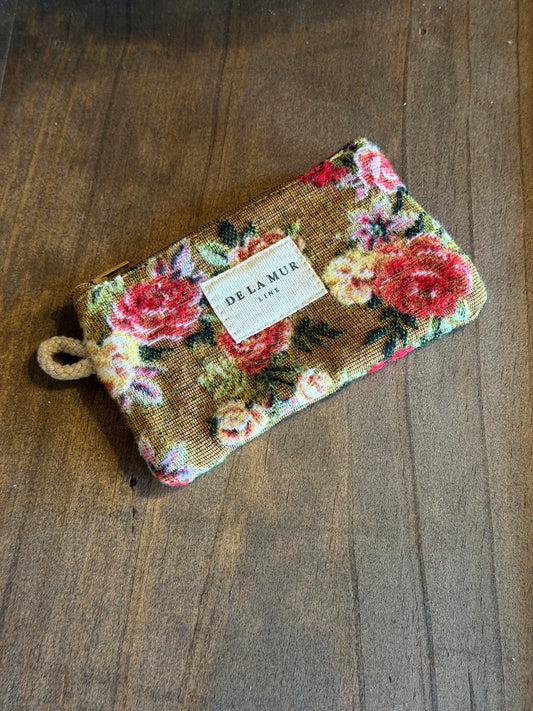 Mini Coin Purse - Floral Jacquard Mustard & Red