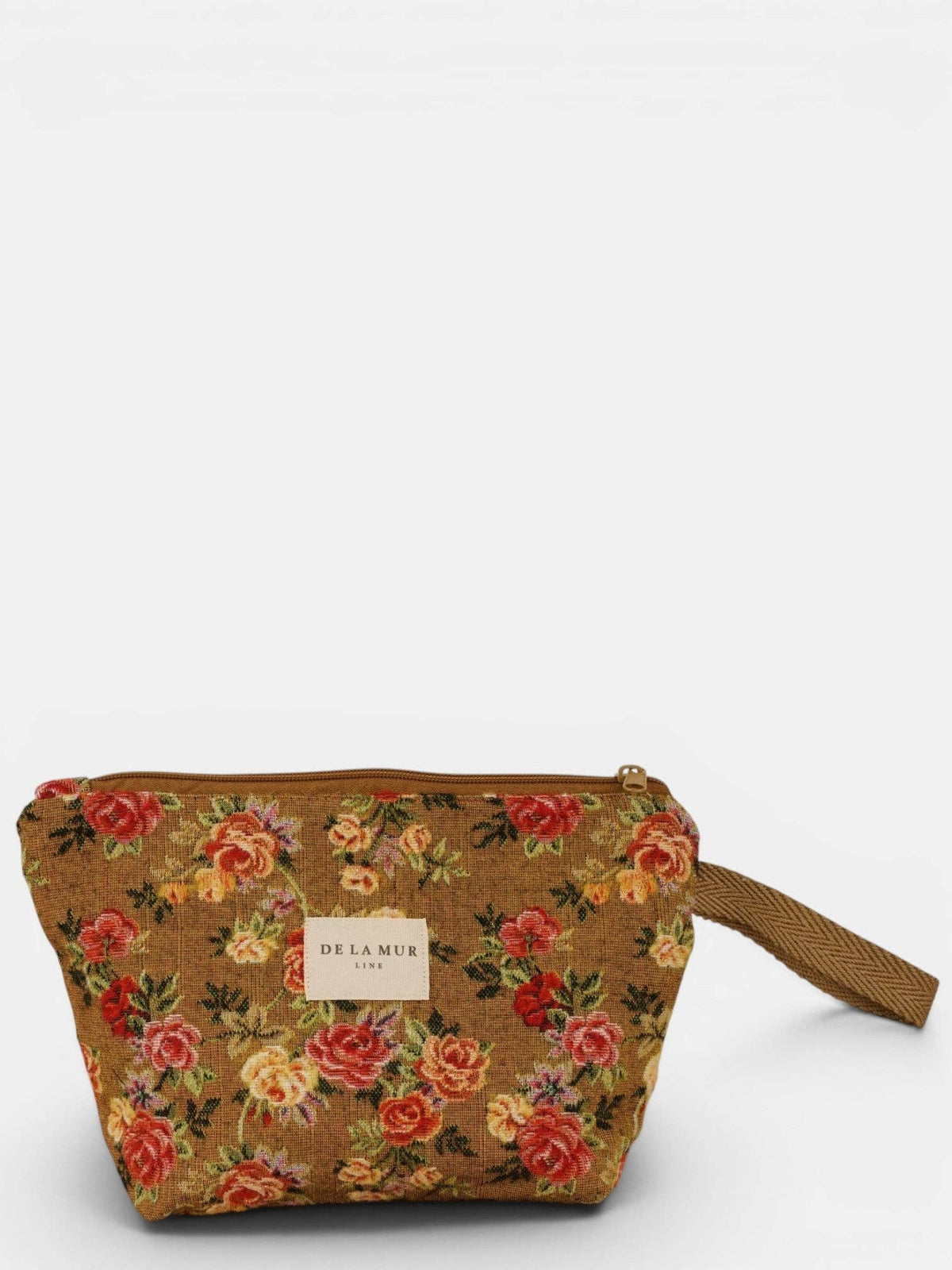 Large Makeup Bag - Floral Jacquard Mustard & Red