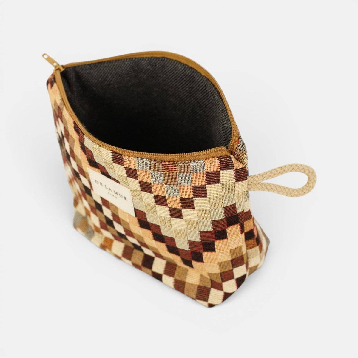 Small Makeup Bag - Zigzag Jacquard Brown & Beige