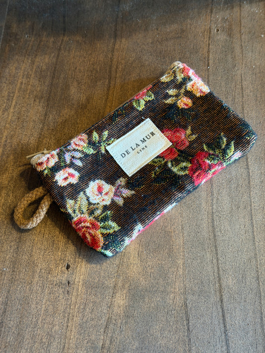 Mini Coin Purse - Floral Jacquard Brown & Red