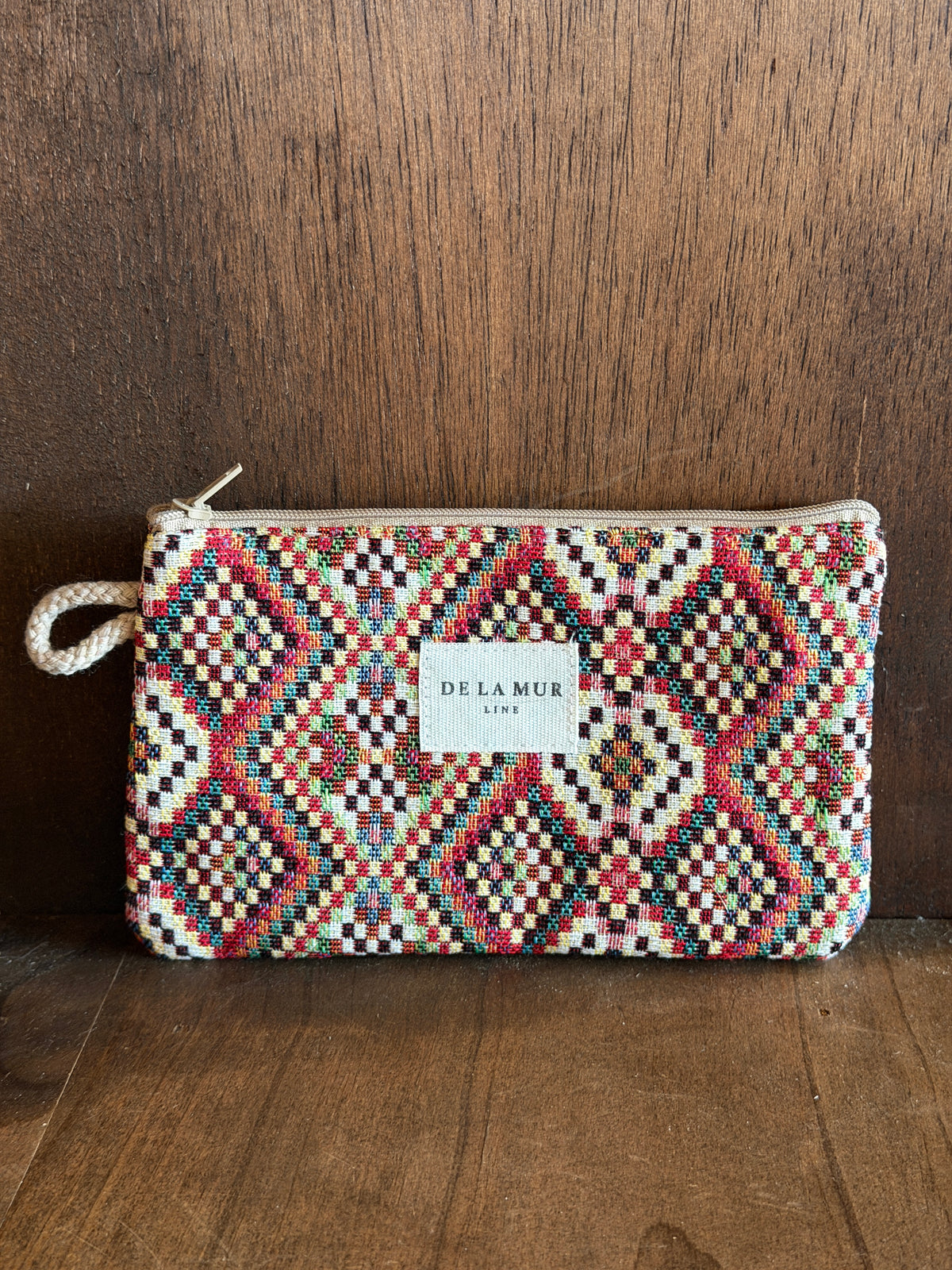 Small Makeup Bag / Coin Purse - Geometric Jacquard Red Multicolor