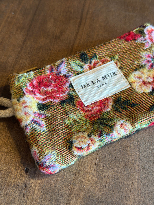Mini Coin Purse - Floral Jacquard Mustard & Red