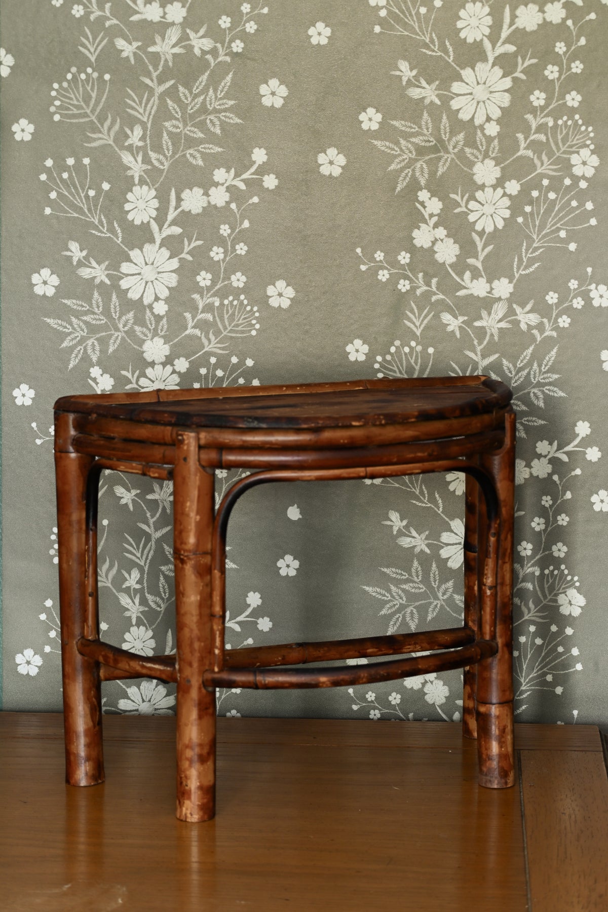 Vintage Demilune Tortoise Bamboo Pedestal