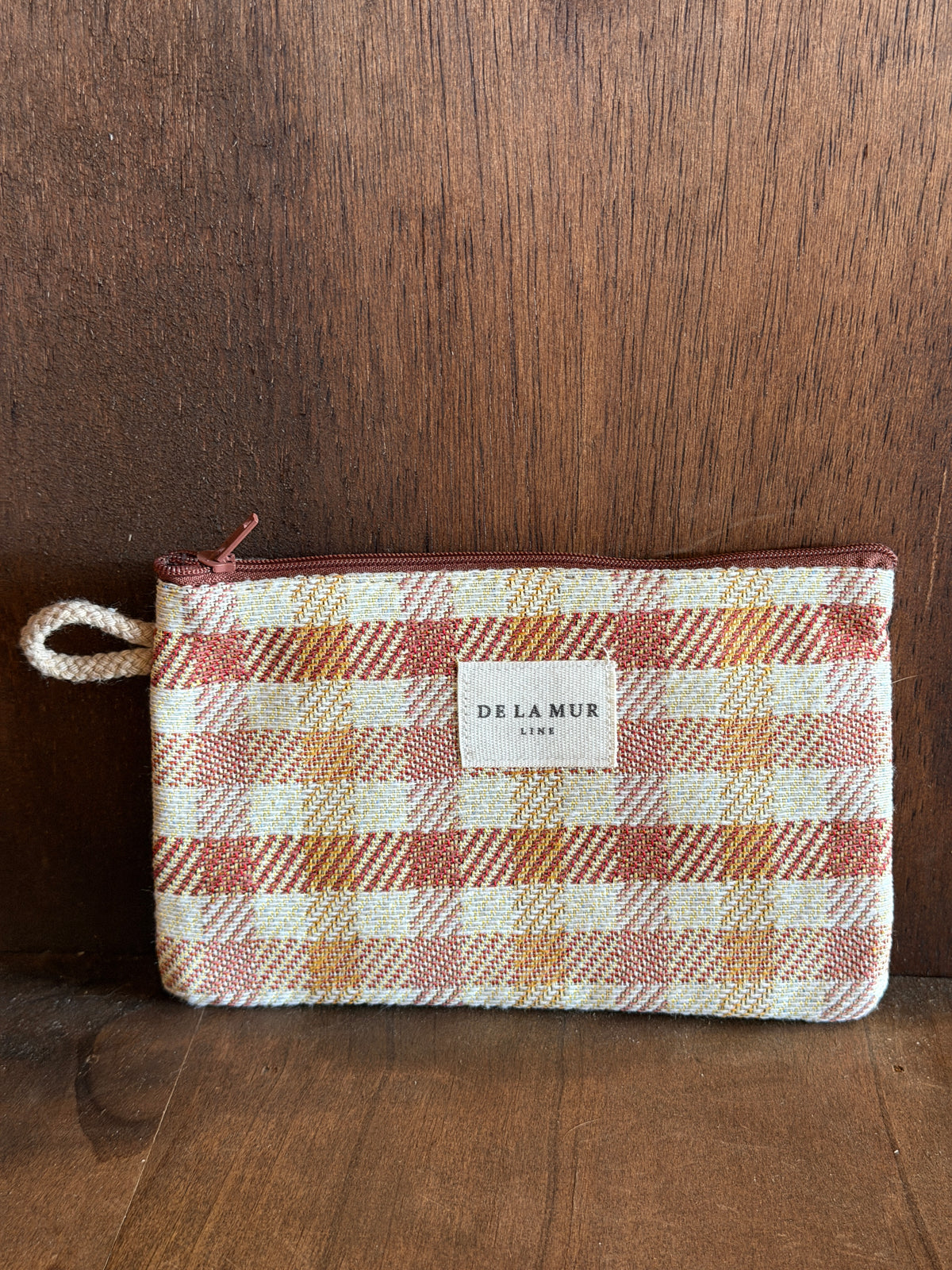 Small Makeup Bag / Coin Purse - Gingham Jacquard Terracotta & Orange