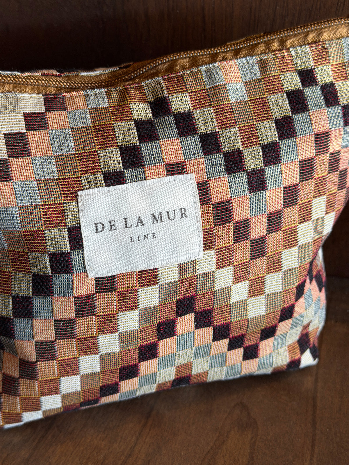 Large Makeup Bag - Zigzag Jacquard Brown & Beige