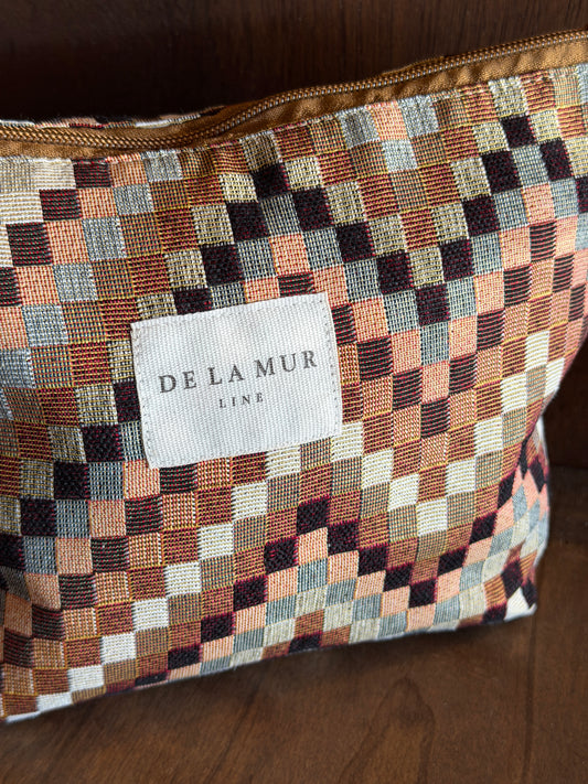 Large Makeup Bag - Zigzag Jacquard Brown & Beige