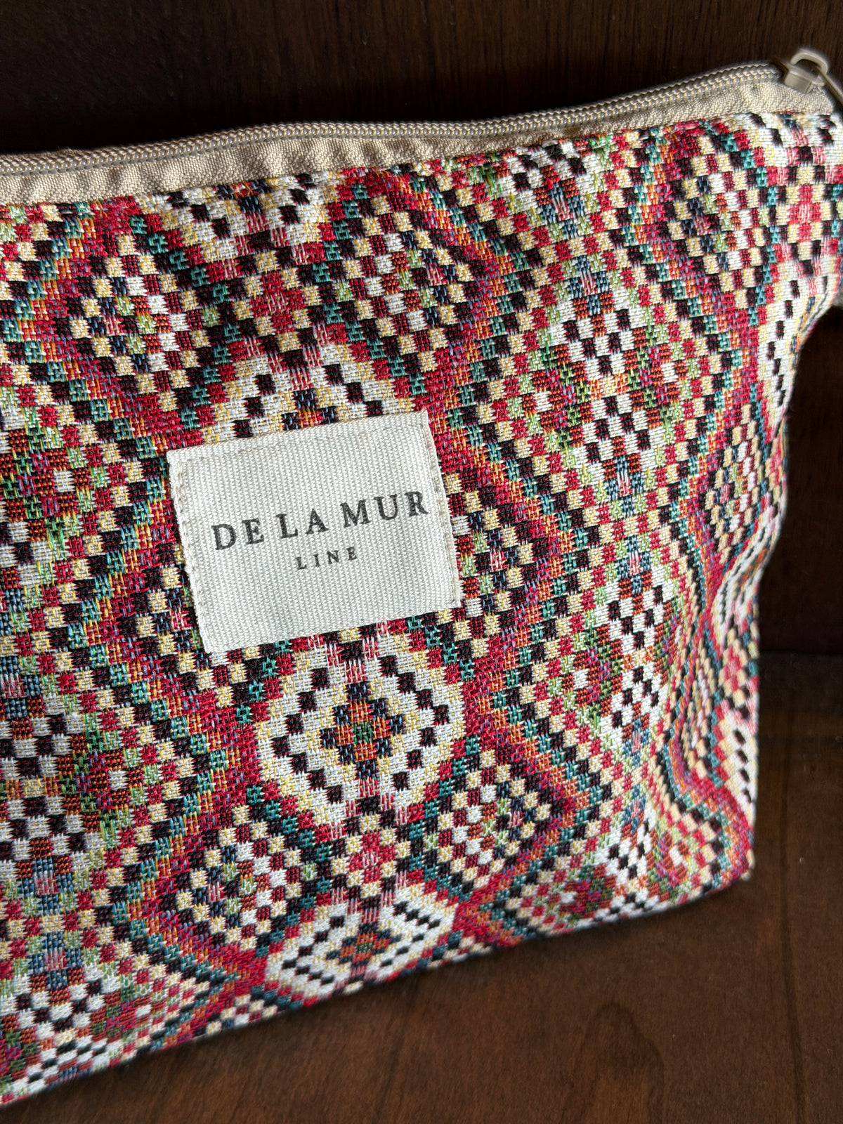 Large Makeup Bag - Geometric Jacquard Red Multicolor