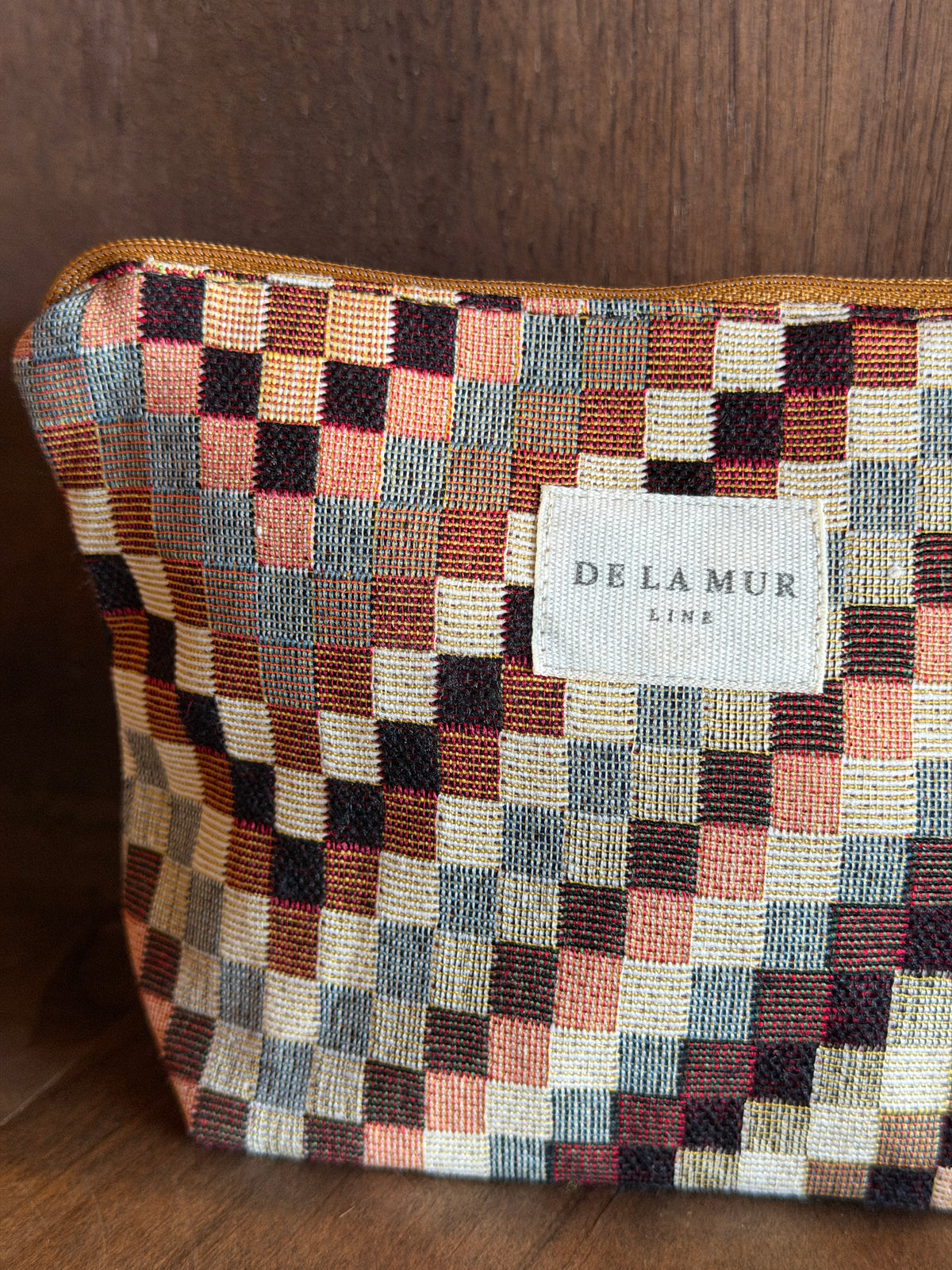 Small Makeup Bag - Zigzag Jacquard Brown & Beige