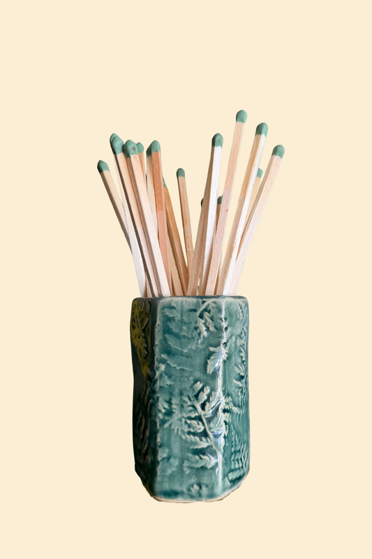 Large Octagonal Green Pottery Match Holder