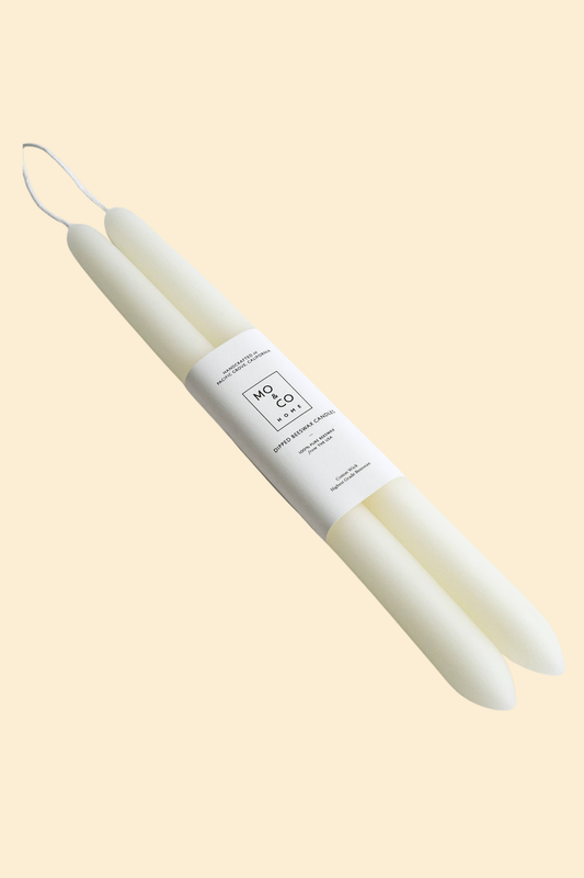 Natural White | Dipped Beeswax Taper Candles | All Natural: 10 Inch
