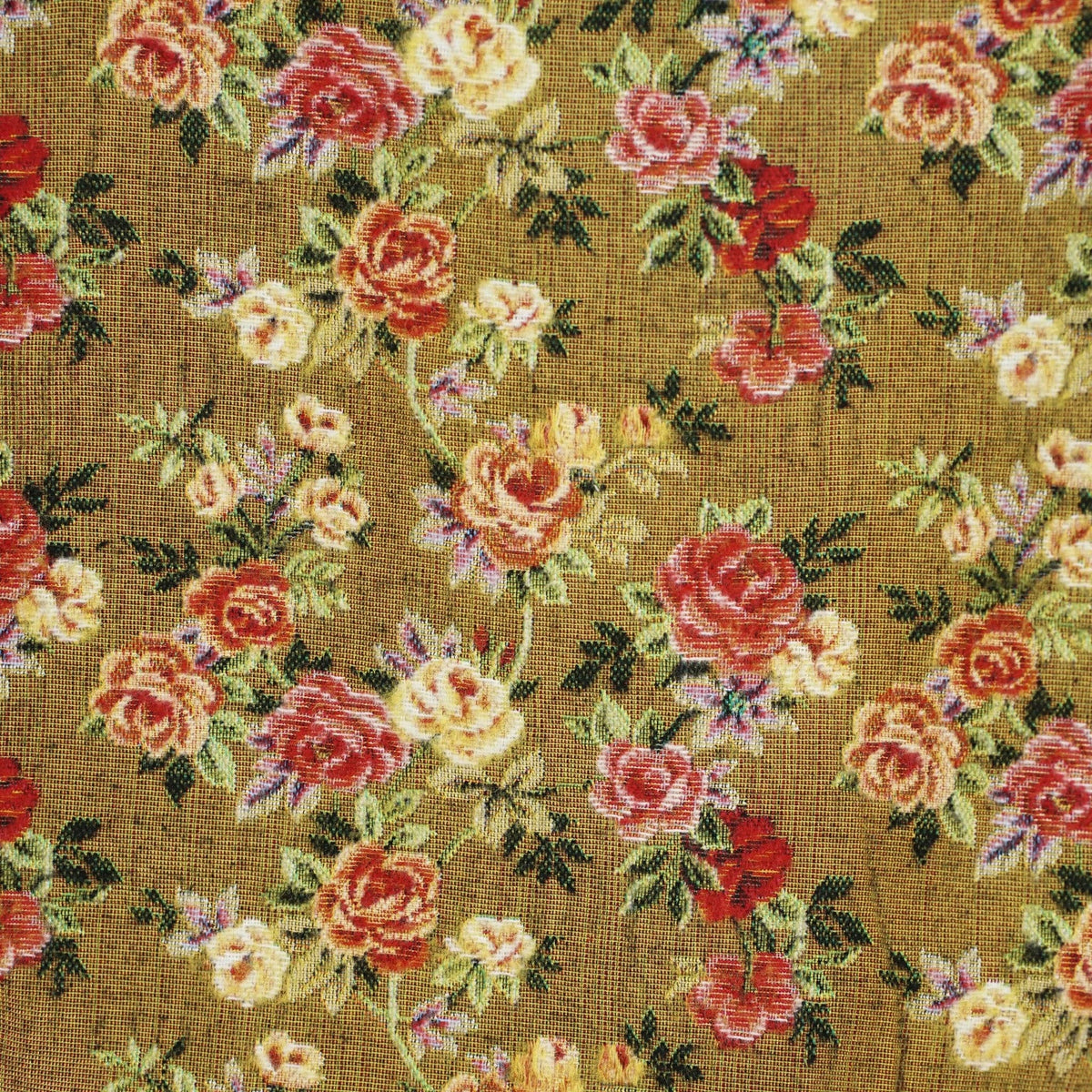 Small Makeup Bag - Floral Jacquard Mustard & Red