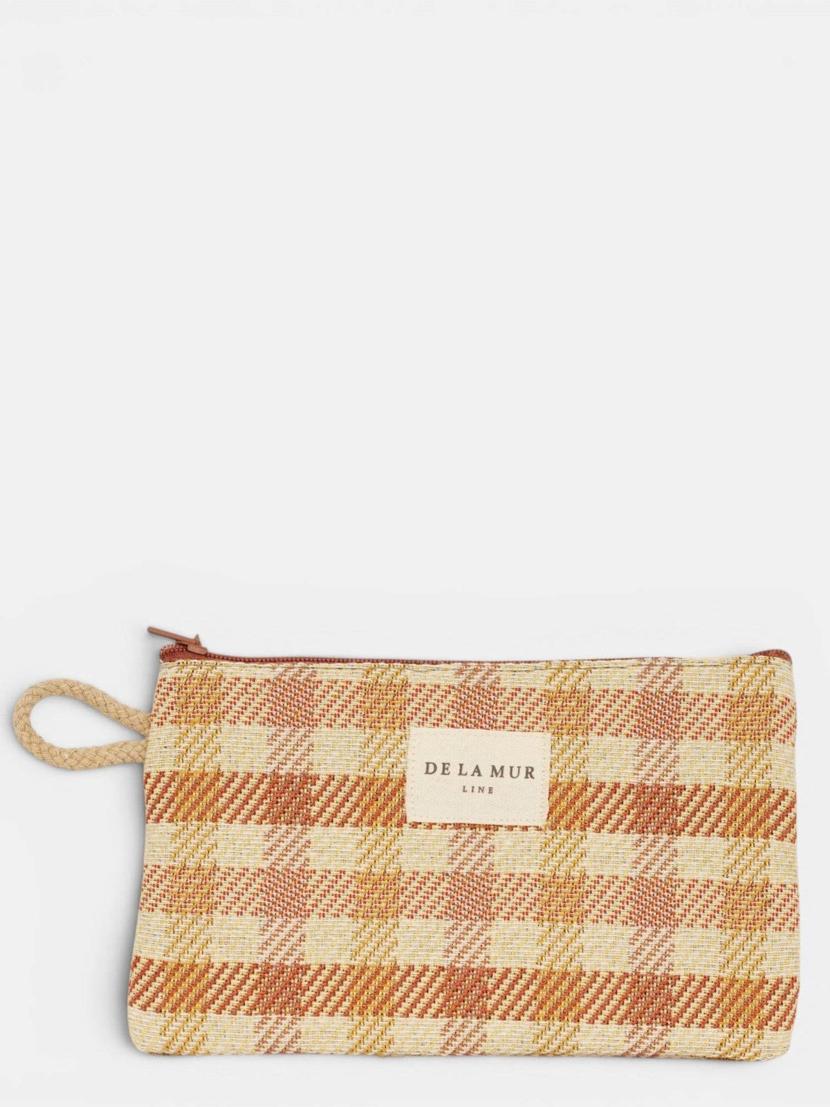 Small Makeup Bag / Coin Purse - Gingham Jacquard Terracotta & Orange