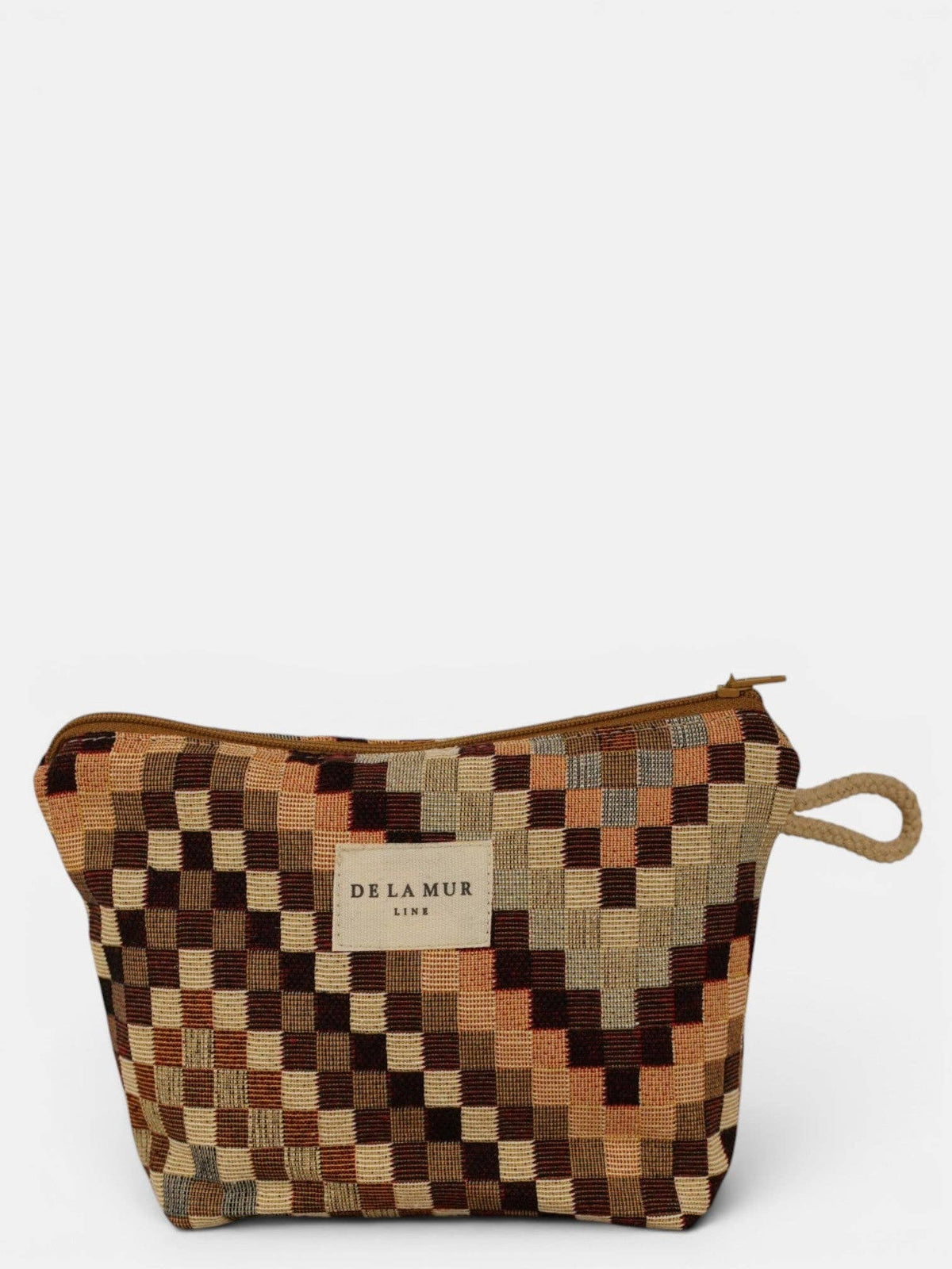 Small Makeup Bag - Zigzag Jacquard Brown & Beige