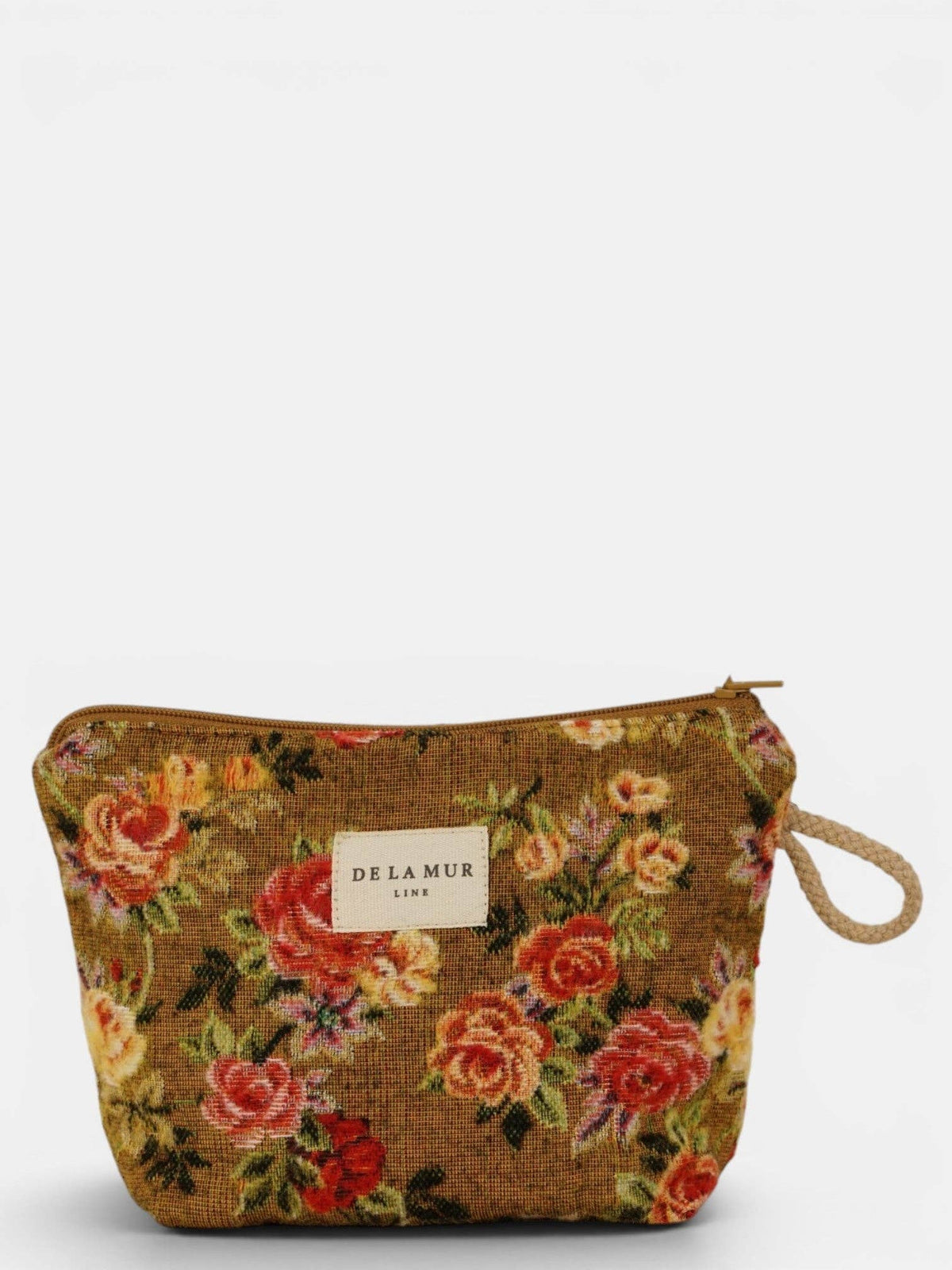 Small Makeup Bag - Floral Jacquard Mustard & Red