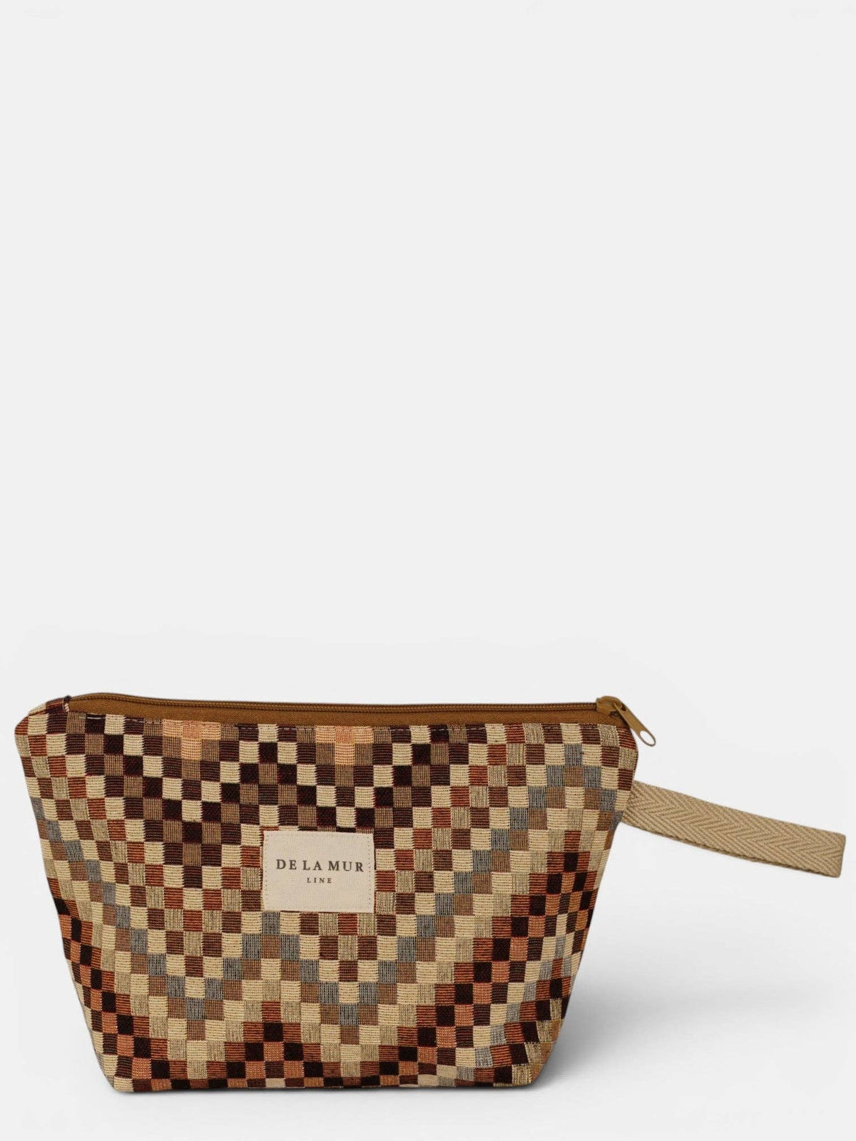 Large Makeup Bag - Zigzag Jacquard Brown & Beige