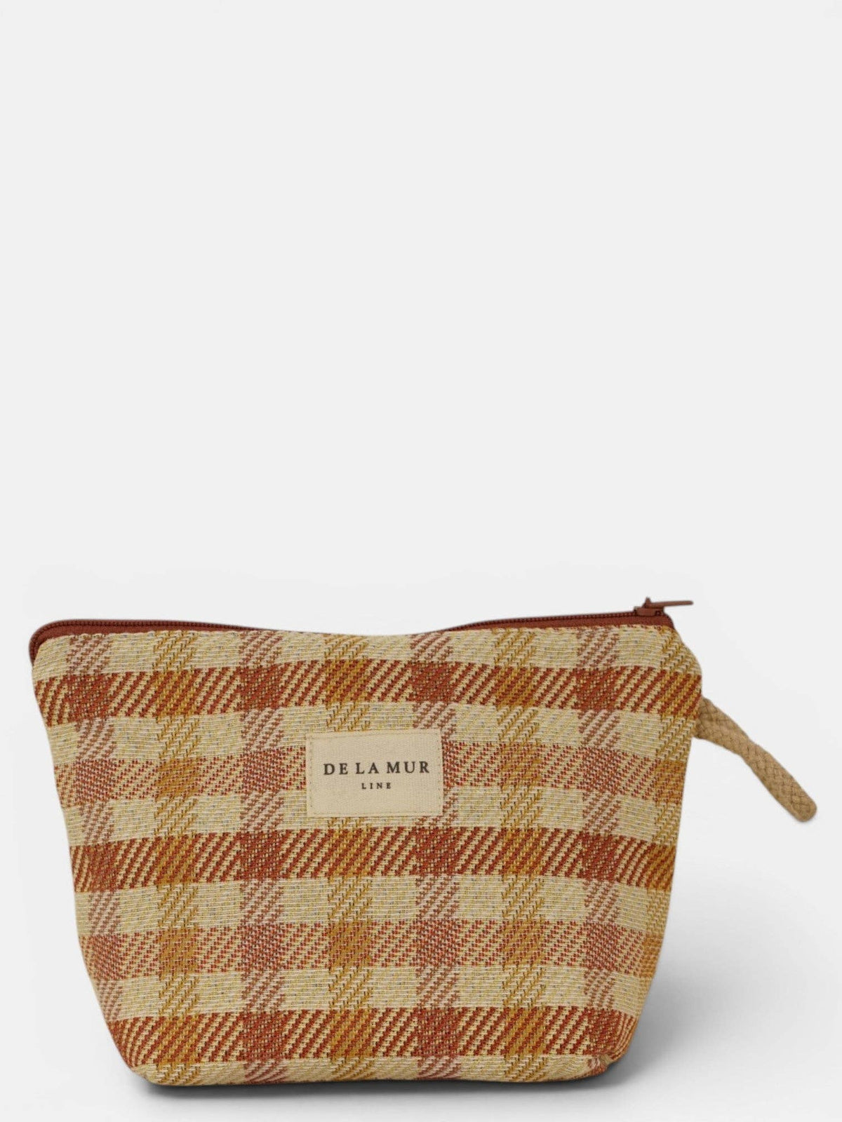 Small Makeup Bag - Gingham Jacquard Terracotta & Orange